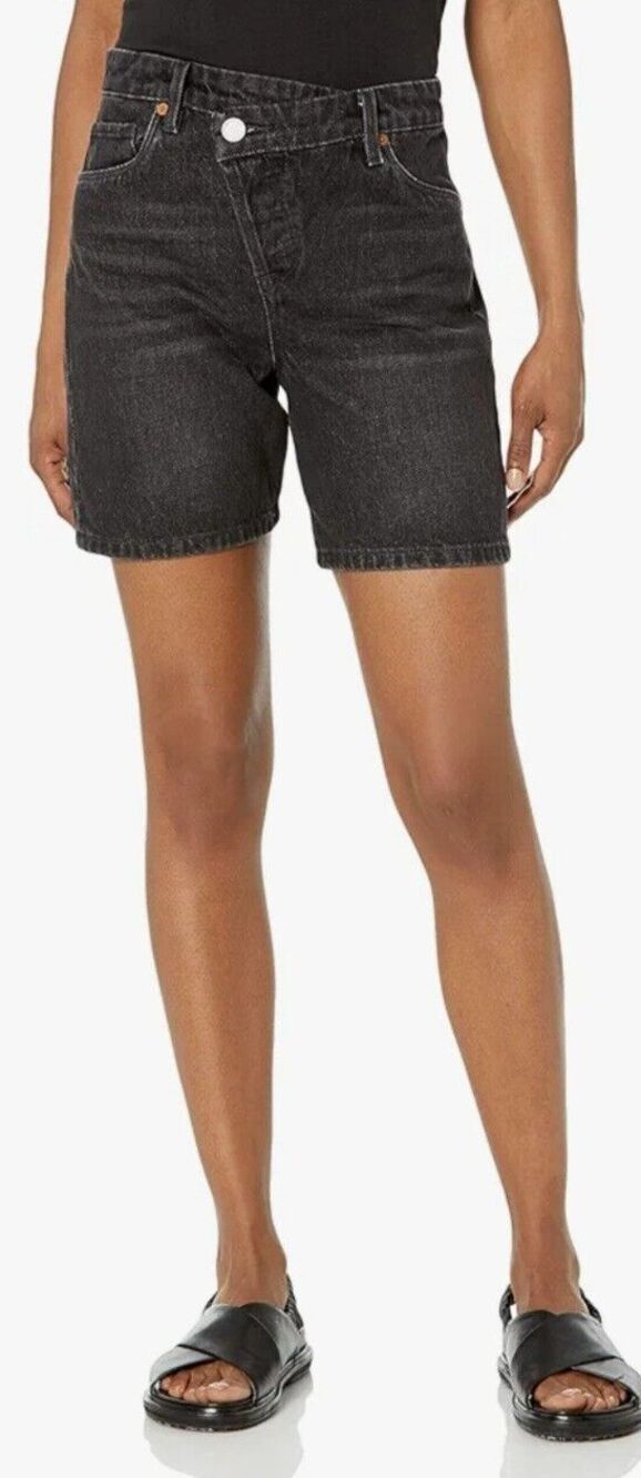 Blank NYC High Rise Button Fly Crossover Denim Jean Shorts size 28 Sz 6 Black